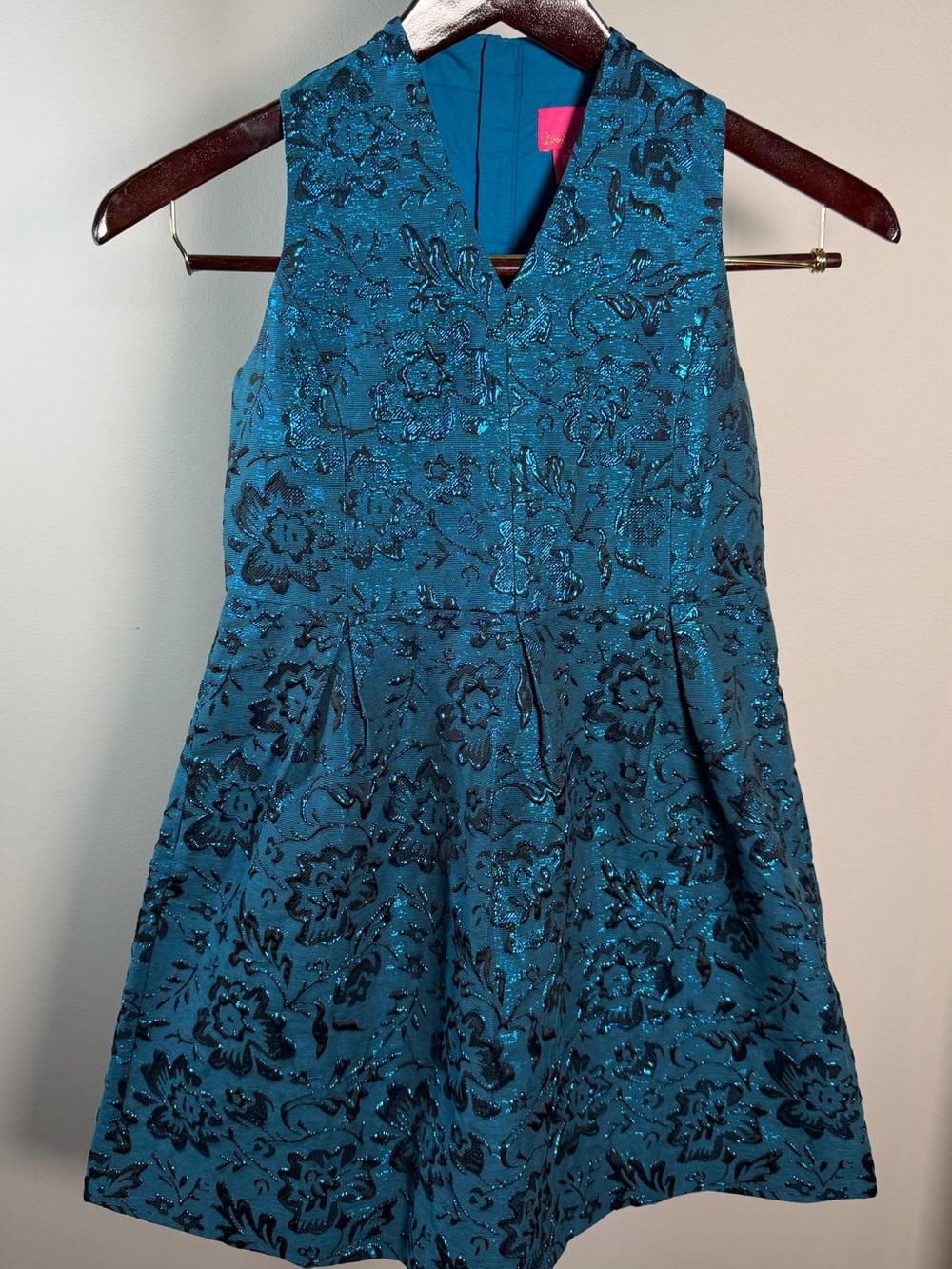 Lilly Pulitzer Girls Mini Tanlee Dress Teal Bay Blooming Brocade - Size 14